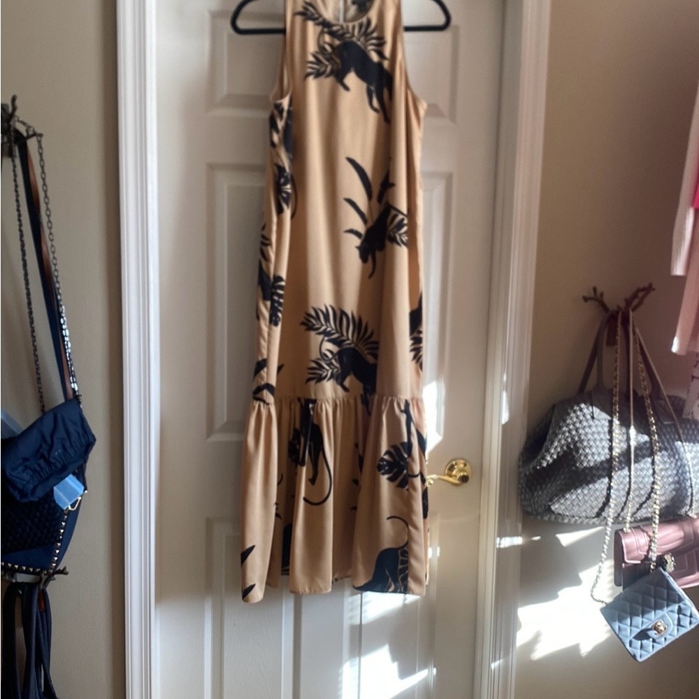 Ann Taylor Tan and Black Panther Midi Dress